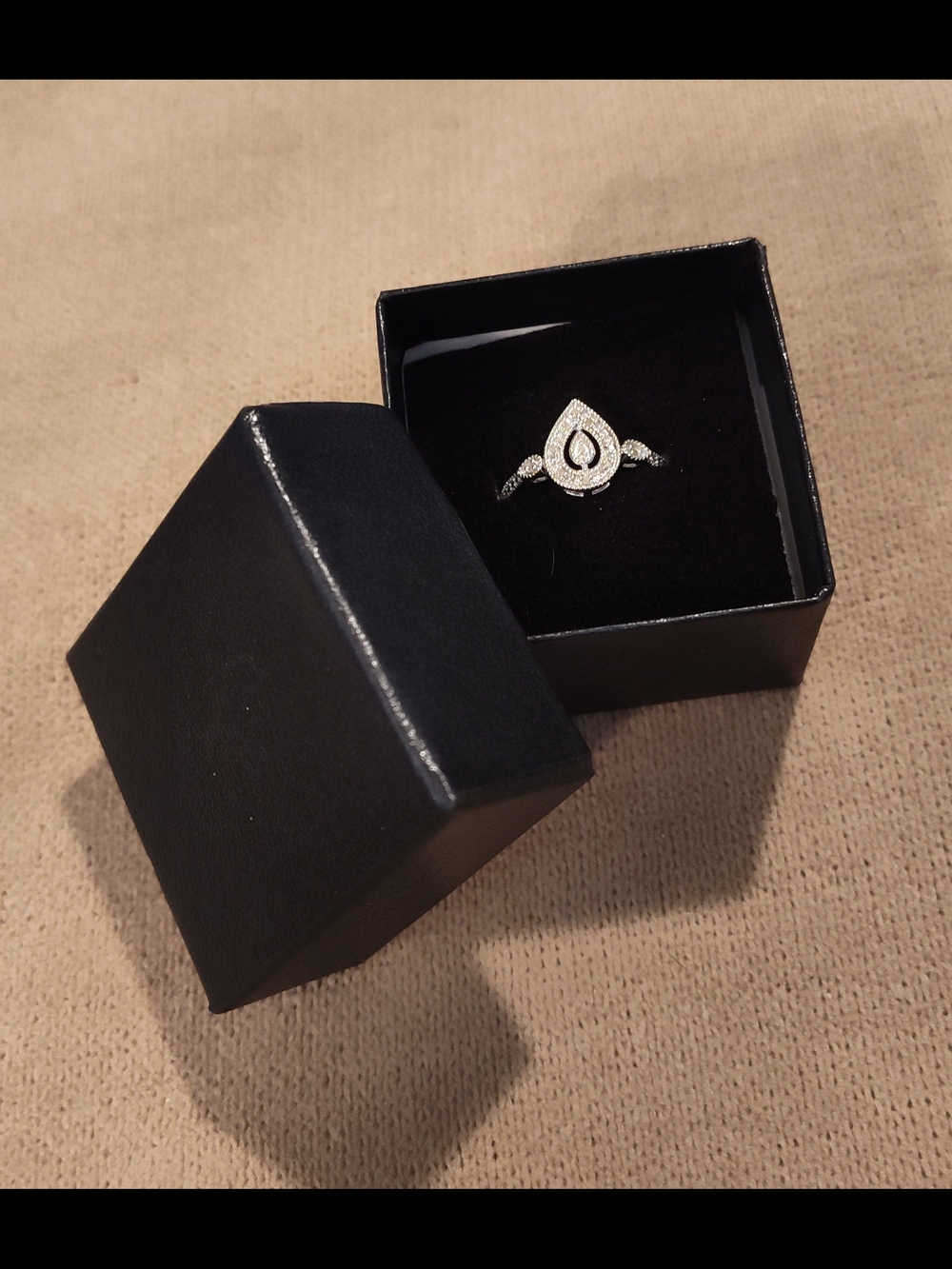 NEW! Sterling Silver Teardrop Halo Ring with Real Diamond Accents- Sz 7